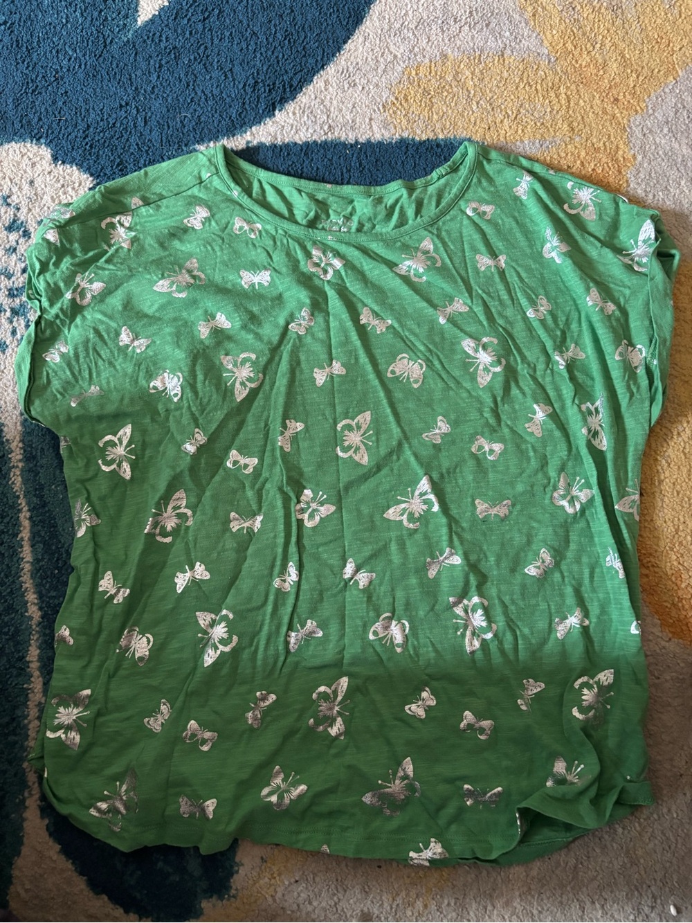 Ricki's Green Short Sleeve Tee with Silver Butterfly Print